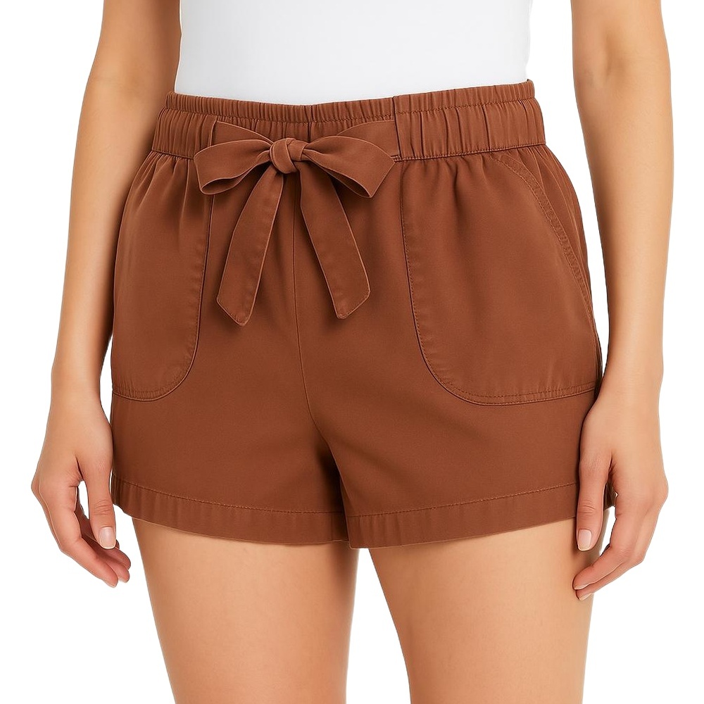 🌸3/$15🌸 C&C California Linen Lyocell Shorts Sz XL Brown Casual Bow Tie Pockets